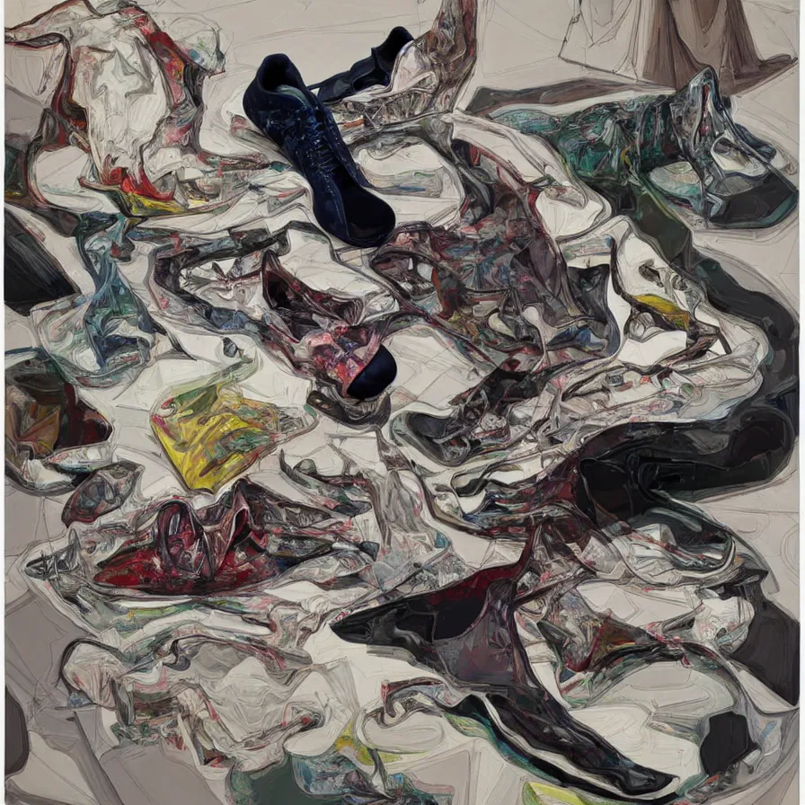 Image similar to futuristic balenciaga sneakers, nft art, highly detailed, hyper realistic, art by todd mcfarlane, by ( ( ( lucian freud ) ) ) and gregory crewdson and francis bacon