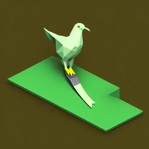 Prompt: isometric, vector, low poly, cgsociety, a green dove, black background, volumetric lighting, digital art