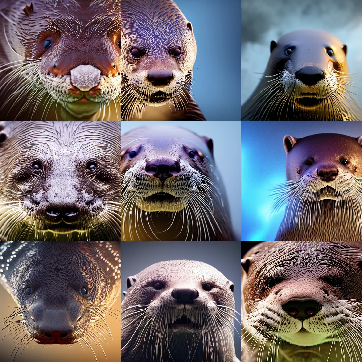 Prompt: closeup photo of the face of an otter, intricate detail, volumetric lighting, epic composition, hyper detailed, ultra realistic, sharp focus, octane render, ray tracing, sense of awe, swirling mist
