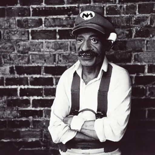 Image similar to Super Mario, 35mm, age, candid portrait photo by annie leibovitz