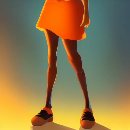 Image similar to upper body illustration of a beautiful latin girl, brown skin, orange hair, small waist, she wears a pretty miniskirt, mattepainting concept blizzard pixar maya engine on stylized background splash comics global illumination lighting artstation, sharp focus, lois van baarle, ilya kuvshinov, rossdraws