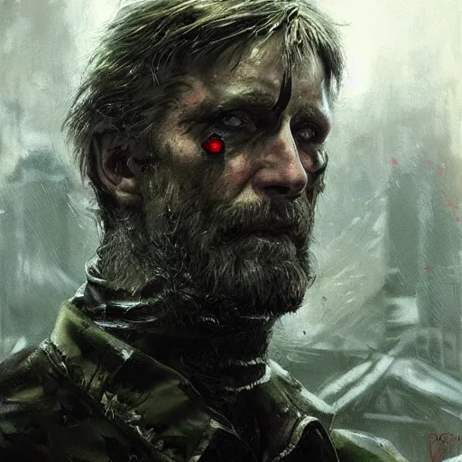 Image similar to armitage, colonel willis corto, aged shaggy ex military soldier, cyberpunk, painted by seb mckinnon, high detail, dramatic light, digital art, painted by greg rutkowski, promotional movie posterart, trending on artstation