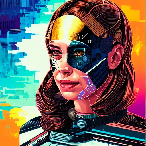 Image similar to a portrait of a female android, by Dan Mumford and Sandra Chevrier, 8k