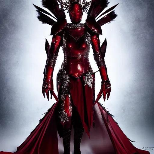 Image similar to the blood crown queen wear the scarlet armor, cinematic lighting, various refining methods, micro macro autofocus, ultra definition, award winning photo