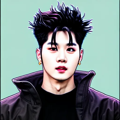 Image similar to portrait painting of jackson wang from got 7, sharp focus, award - winning, trending on artstation, masterpiece, highly detailed, intricate. art by josan gonzales and moebius and deathburger