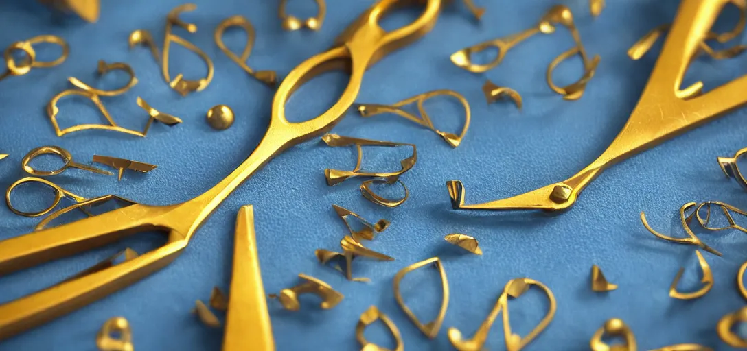 Prompt: detailed golden scissors cutting a big diamond, symmetrical, details, smooth, sharp focus, illustration, realistic, cinematic, artstation,, award winning, rgb, ethereal blue lighting, 8k