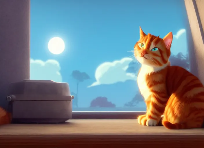 Prompt: a wholesome animation key shot of a ginger cat sleeping, close up, studio ghibli, pixar and disney animation, sharp, rendered in unreal engine 5, clear sky, anime key art by greg rutkowski, bloom, dramatic lighting