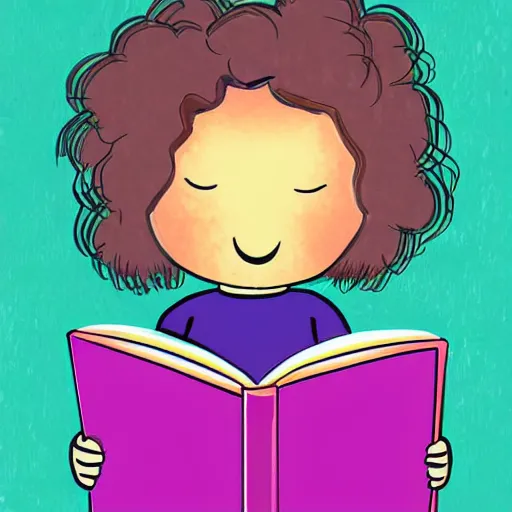 Image similar to a girl reading a book, digital art, children's book style, colourful, illustration