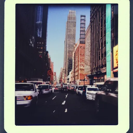 Prompt: a very beautiful polaroid picture of a giant donut in the streets of new york