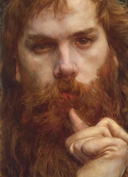 Image similar to a beautiful painting of gimli by John Everett Millais and Dante Gabriel Rossetti and John Collier and john william waterhouse, pre-raphaelite, detailed, trending on artstation, hd, masterpiece