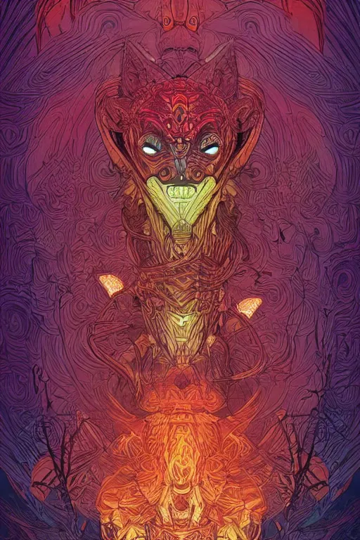 Image similar to totem animal tribal chaman vodoo mask feather gemstone plant video game illustration vivid color borderlands and by feng zhu and laurie greasley, victo ngai, andreas rocha, john harris radiating a glowing aura