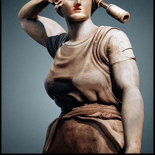 Prompt: an ancient cracked Greek vase depicting Rosie the Riveter, black and brown, soft lighting, ultra detailed textures, realistic octane render, close-up, soft lighting, 8k