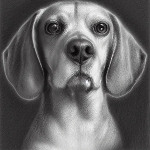 Prompt: beagle face only, pencil drawing, pastel, by marc simonetti