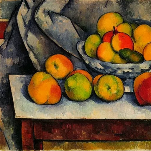 Image similar to a still - life image of a bunch of people who look like fruit in a bowl in the style of paul cezanne