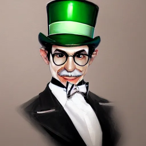 Image similar to luigi wearing a top hat, painted by wlop, artgerm