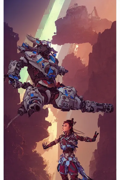 Image similar to combination suit armor aloy horizon forbidden west horizon zero dawn robot ninja mask helmet backpack tribal, art gta 5 comics, official fanart behance hd artstation by jesper ejsing, by rhads, makoto shinkai and lois van baarle, ilya kuvshinov, ossdraws radiating a glowing aura cgi rtx 2 0 2 2