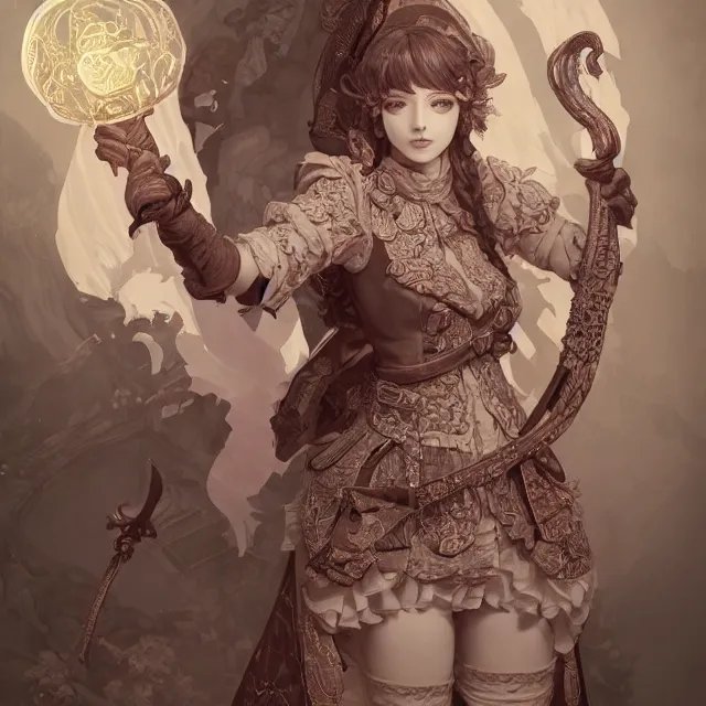 Image similar to the portrait of neutral good colorful female cleric bard as absurdly beautiful, gorgeous, elegant, skinny gravure idol, an ultrafine hyperdetailed illustration by kim jung gi, irakli nadar, intricate linework, sharp focus, bright colors, octopath traveler, final fantasy, unreal engine 5 highly rendered, global illumination, radiant light, detailed and intricate environment