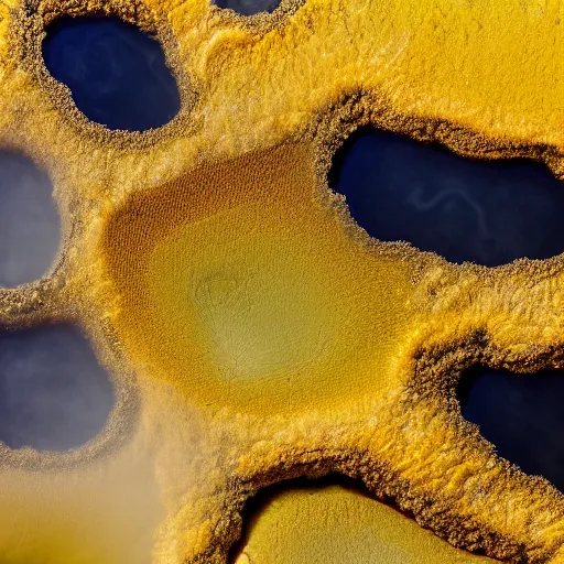 Image similar to a yellow and brown bacterial mat at a yellowstone hotspring, macro photography, extremely detailed
