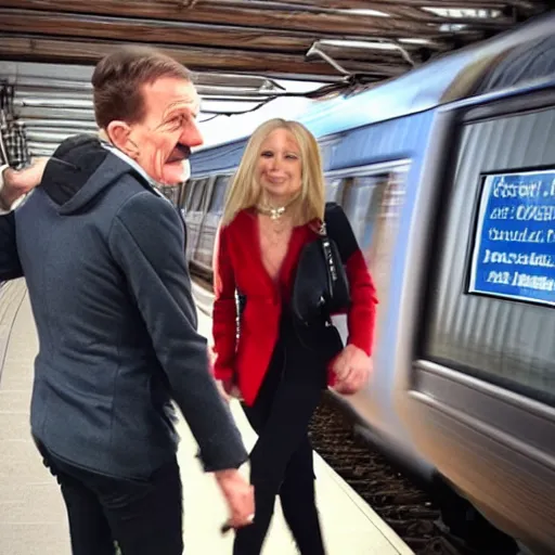 Prompt: barry's chuckle's wife ditches him at the train station, cctv footage, high resolution