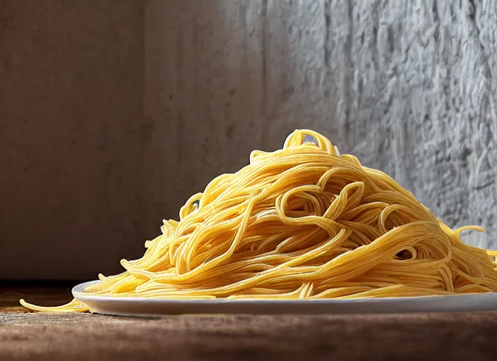 Prompt: a photo of stairs made out of spaghetti pasta, high definition