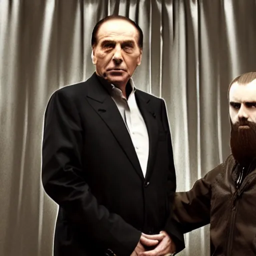 Prompt: Silvio Berlusconi and Burzum in real life, studio lighting