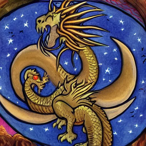 Prompt: Spiritual dragon eating the moon, high detail