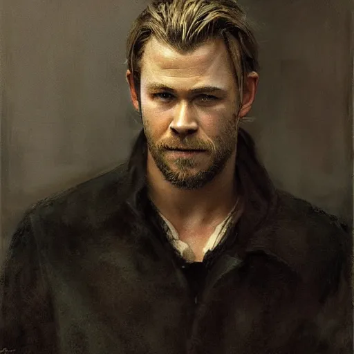 Prompt: portrait of an emotional chris hemsworth, by jeremy mann, anders zorn.