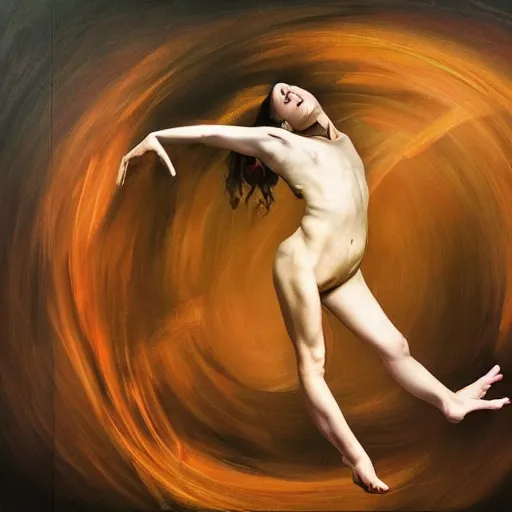 Prompt: a strange dancer attempts to recreate the birth of the universe through pure movement, expressionistic masterpiece painting, beautiful brush strokes, advanced lighting technology, realistic faces and anatomy yet stylized