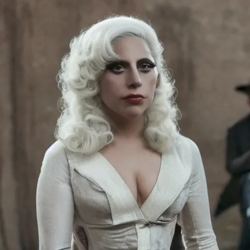 Image similar to still of early 2 0 s lady gaga in westworld tv series