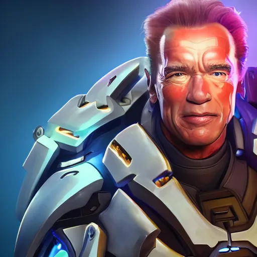 Image similar to a screenshot of arnold schwarzenegger as mercy in overwatch, angel wings, halo, portrait, fantasy, beautiful face, vivid colors, elegant, concept art, sharp focus, digital art, hyper - realistic, 4 k, unreal engine, highly detailed, hd, dramatic lighting by brom, trending on artstation