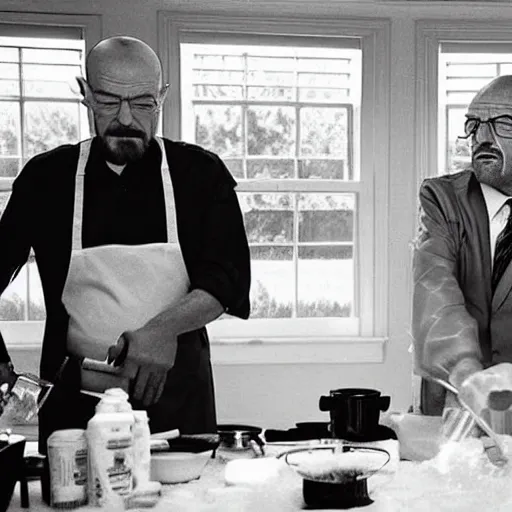 Image similar to walter white and donald trump cooking some meth.