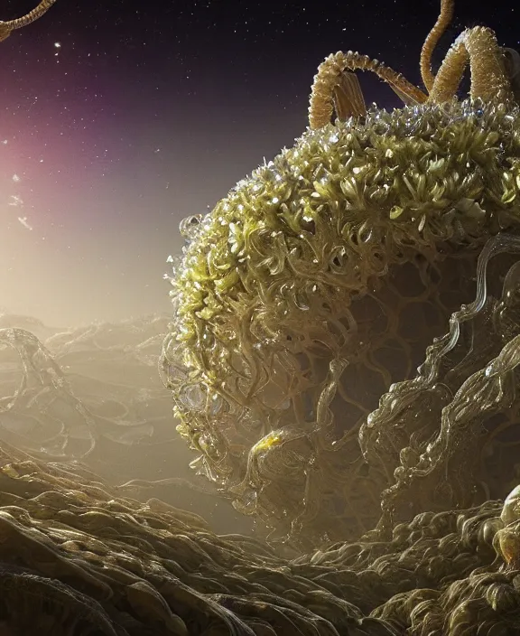 Image similar to opulent transparent clear see - through image of microbes, botany, milky way environment, ultra realistic, concept art, art nouveau, photorealistic, octane render, 8 k, unreal engine. art by gustave dore and nori inoguchi and sam kaplan and zachary goulko and christopher marley and artgerm