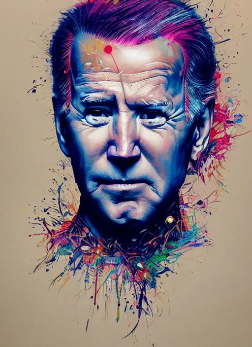 Prompt: beautiful portrait of Joe Biden, by Tristan Eaton, Stanley Artgermm, Tom Bagshaw, Greg Rutkowski, Carne Griffiths. trending on DeviantArt, face enhance, hyper detailed, trending on Artstation, 8k, masterpiece, graffiti paint, fine detail, full of color, intricate detail, golden ratio illustration