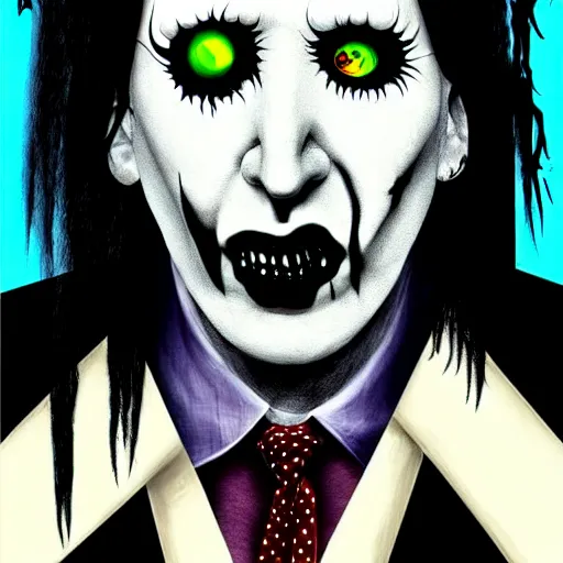 Image similar to graphic illustration, creative design, marilyn manson as alice cooper, biopunk, francis bacon, highly detailed, hunter s thompson, concept art