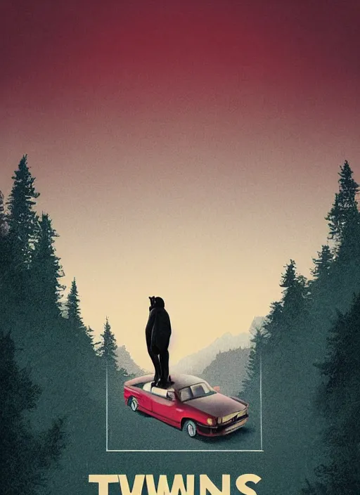 Prompt: Twin Peaks movie poster artwork by Michael Whelan and Tomer Hanuka, Rendering of a chimpanzee in a lap coat, small rural town in background, from a scene from Twin Peaks, clean, full of detail, Matte painting, trending on artstation and unreal engine