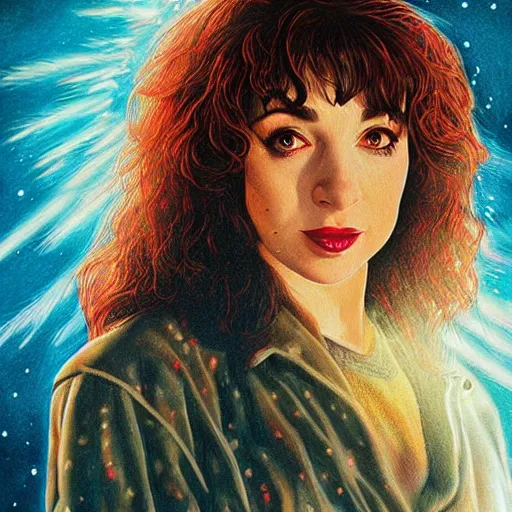 Image similar to kate bush in stranger things, exquisite airbrush painting from the eighties, intricate detail, artstation,