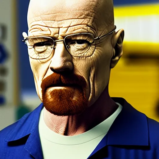 Image similar to walter white working at walmart, 4 k, high resolution, still, landscape, hd, dslr, hyper realistic