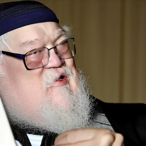 Image similar to george rr martin eating a laptop - 9 screaming - 8