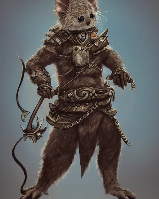 Image similar to a full body shot of an anthro furry rat wearing a fantasy medieval armor striking a heroic pose, fantasy, artstation, furry art, furaffinity, deviantart, symmetrical, highly detailed, award winning, trending