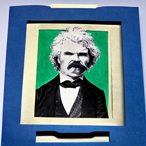 Image similar to colored paper portrait of mark twain