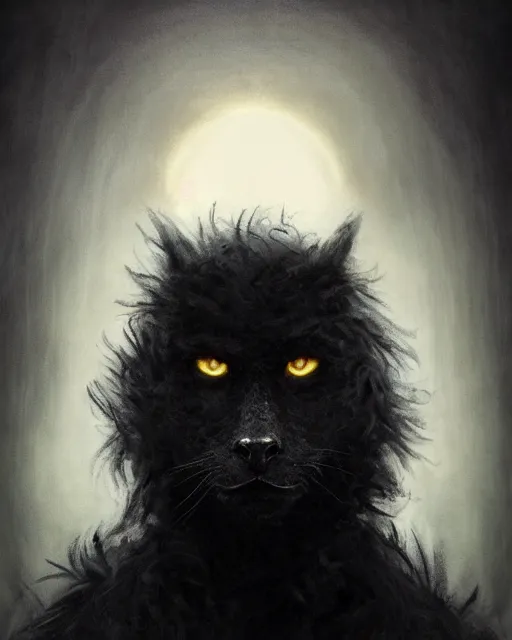 Prompt: a portrait of black furry shadow nightmare monster made of black smoke, surrounded by black, illustration, dramatic lighting, soft details, painting oil on canvas, art nouveau, octane render, HDR, 4k, 8k, HD, by Edmund Blair Leighton, Brom, Charlie Bowater, trending on artstation, Tom Bagshaw, faces by otto Schmidt