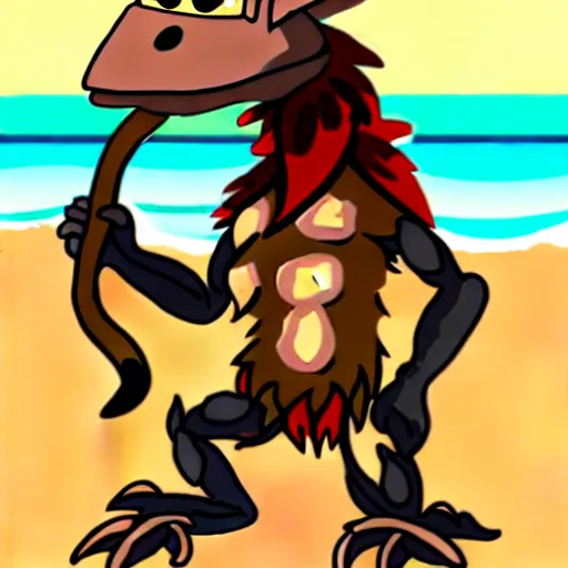 Image similar to Kobold wearing caveman clothes at a beach