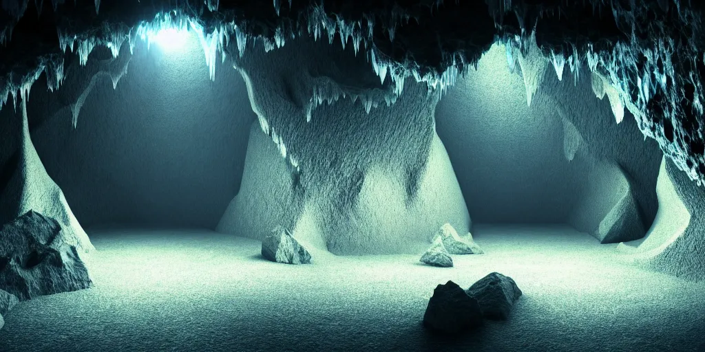 Image similar to barren mystical mysterious cave crystal wasteland