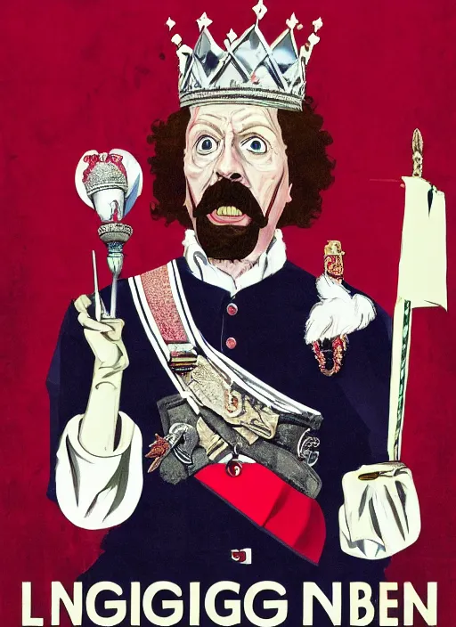 Image similar to propaganda poster lindybeige as king of england, 8 k, trending on artstation