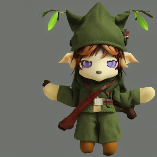 Prompt: cute fumo plush of an elven scout who can see a leaf fall from 2 km away, character design, vray caustics