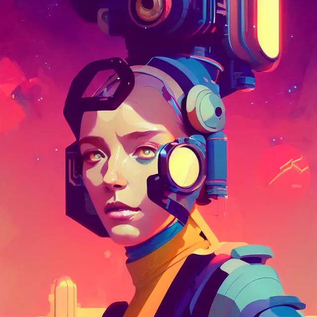 Prompt: a beautiful painting of a 7 0 s sci - fi girl by sachin teng and pascal blanche and john harris and greg rutkowski. in style of futurism art. ( ( colorful comic ) ), film noirs, brush stroke, vibrating colors, hyper detailed. 4 k texture. octane render. trending on artstation