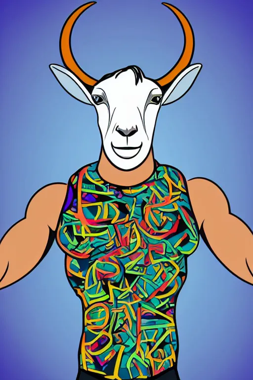 Image similar to A portrait of a goat that is a fitness trainer, sticker, colorful, illustration, highly detailed, smooth and clean vector curves, no jagged lines, vector art, smooth