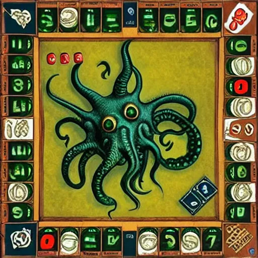 Image similar to eldritch scrabble board game cthulhu dagon rlyeh