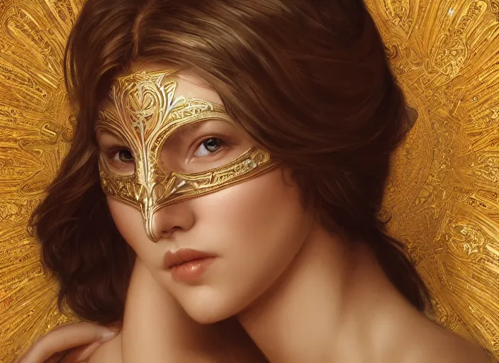 Image similar to masked, perfectly-centered-Portrait of the most beautiful woman on the planet , intricate, highly detailed, artstation, concept art, concept render, octane, redshift, smooth, sharp focus, illustration,award-winning, Unreal Engine 5, 8K, art by artgerm and greg rutkowski and alphonse mucha