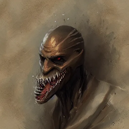 Prompt: slavic shark head man by greg rutkowski